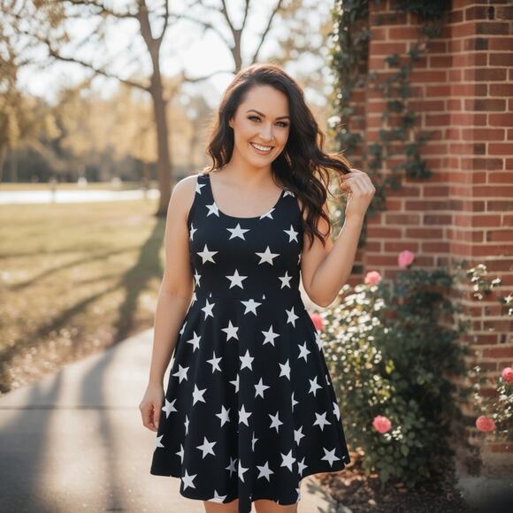 Victoria's Secret PINK Black Star Skater Dress - M - Picture 1 of 7